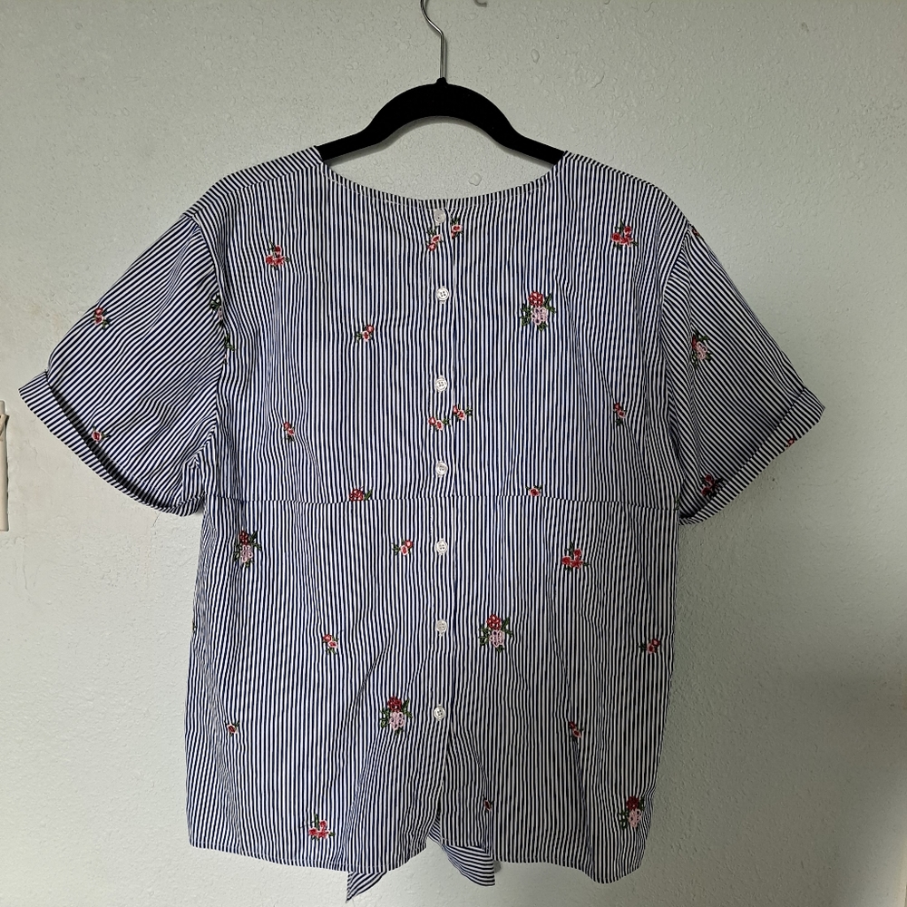 Haute Fox Striped Embroidered Front Tie Blouse - Picture 6 of 6